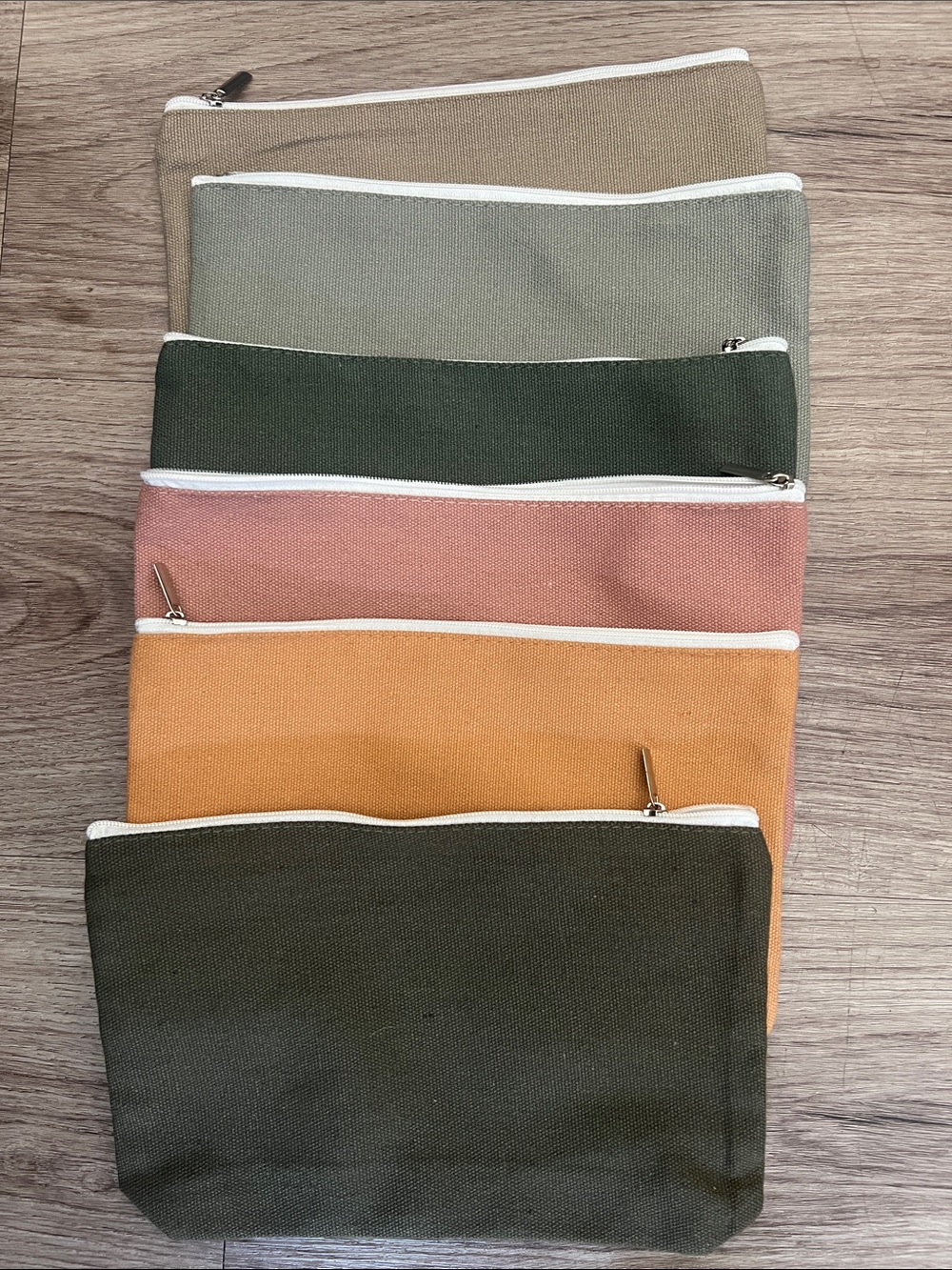 Canvas Zip Pouch pencil Bags Set - Neutral and Earth Tone Mix